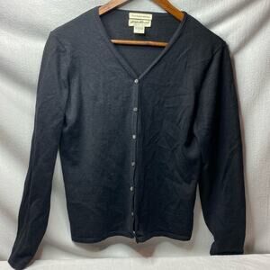 Eddie Bauer black fine Italian merino wool button front sweater sz large